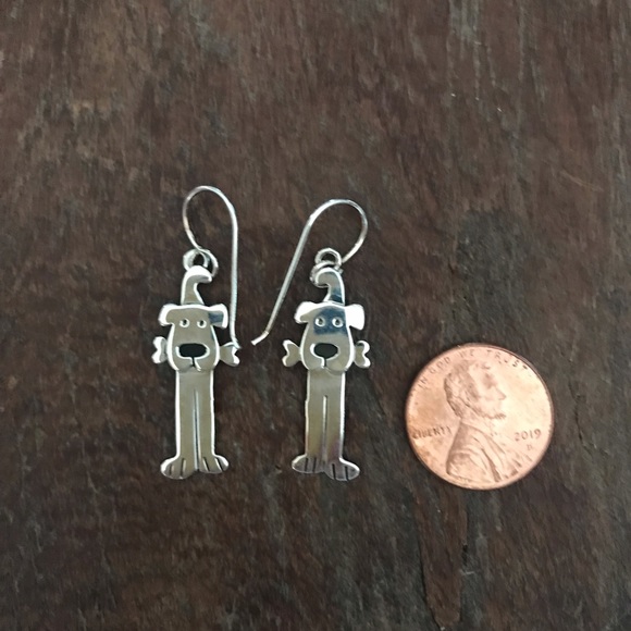 Sterling Silver Dog with Bone Earrings. - Picture 3 of 4